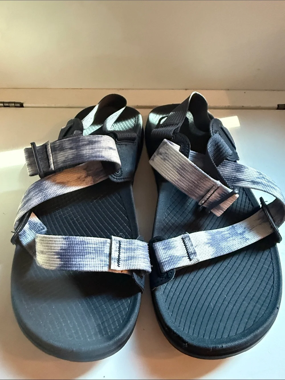 Chaco Black Sandals with Blue Tie-Dye Straps